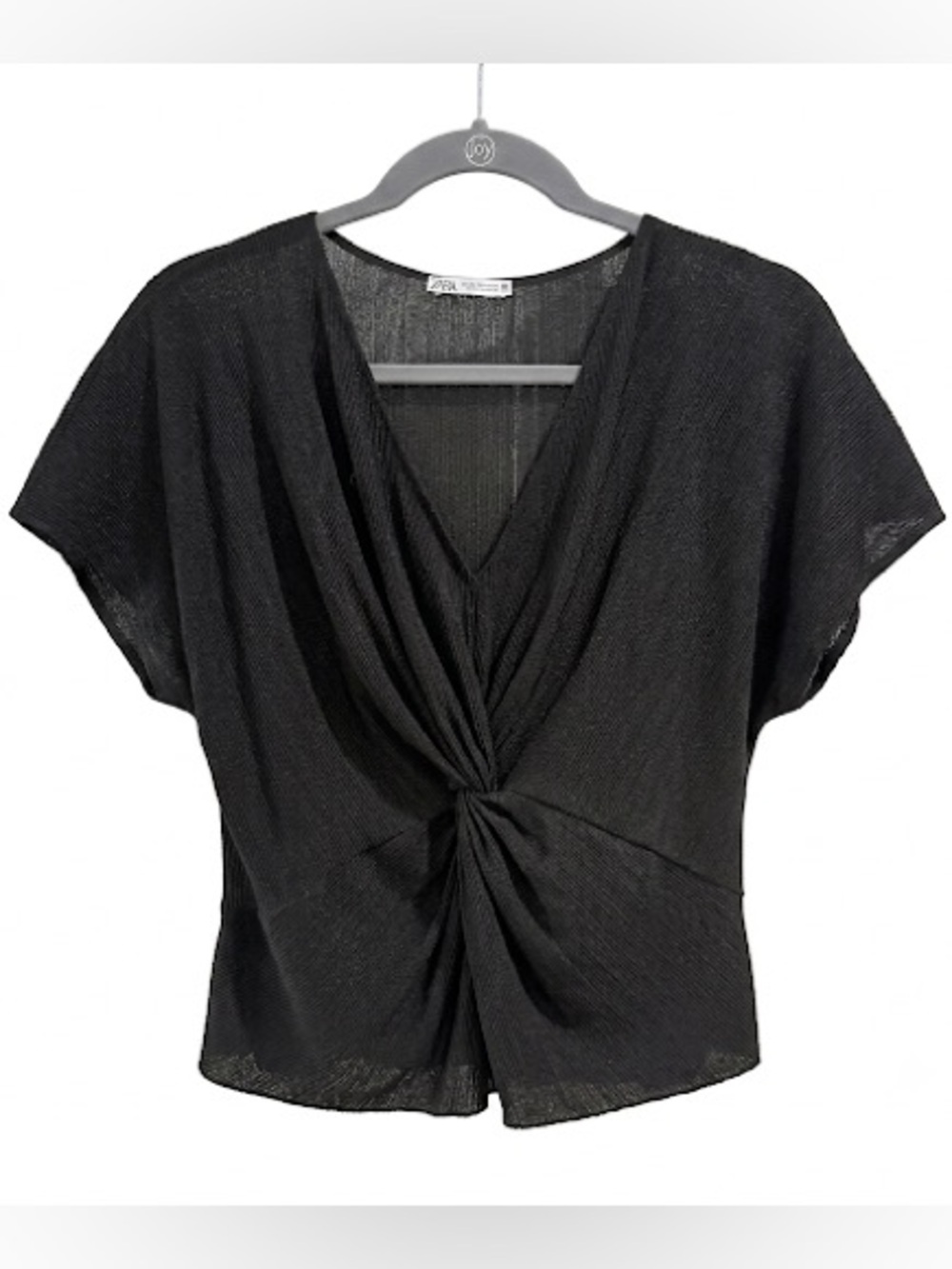 Zara Black Shimmer Twist Front Cropped Top S Elevated Basic